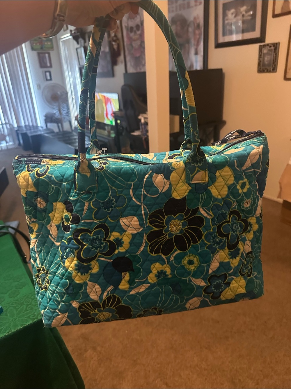 Quilted Floral Tote Bag in Teal, Yellow and Black with Bible Verses